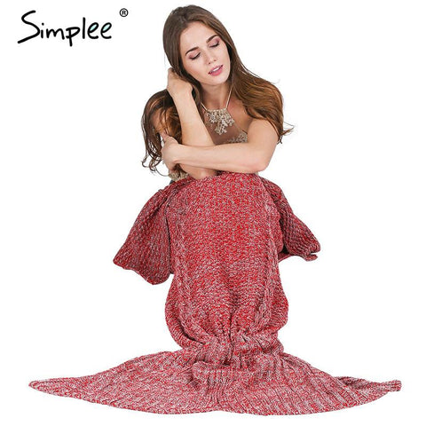 Simplee Warm knitted mermaid blanket Princess fish tail kids