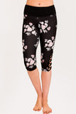 Print  hi-rise Capri with a side crisscross strap cutout