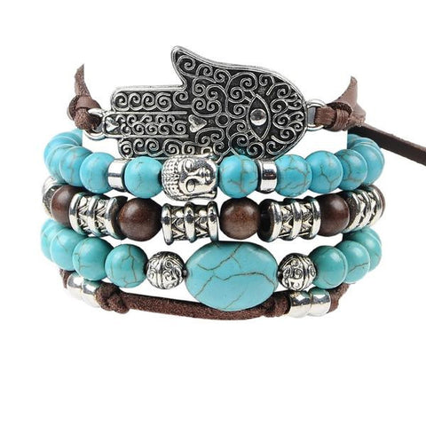 Hamsa Four Rope Turquoise Bracelet
