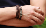 Genuine Leather Heavy Charm Men's Stainless Steel Bracelet