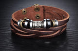 Genuine Leather Heavy Charm Men's Stainless Steel Bracelet