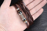 Genuine Leather Heavy Charm Men's Stainless Steel Bracelet