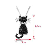 Silver Overlay Black Diamond Accent Cat Pendant with 18" Chain