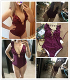 CUPSHE Burgundy Heart Attack Falbala One-piece Swimsuit
