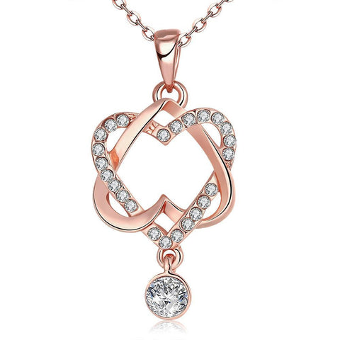 Rose Plated Intertwined Hearts Necklace