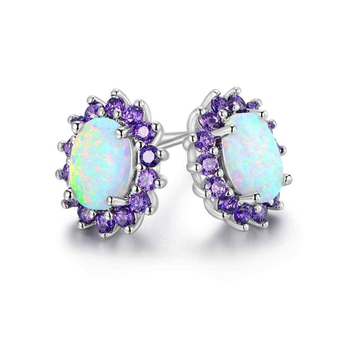 0.25 CTTW White Fire Opal and Amethyst Stud Earrings in White Gold