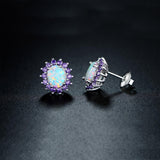 0.25 CTTW White Fire Opal and Amethyst Stud Earrings in White Gold