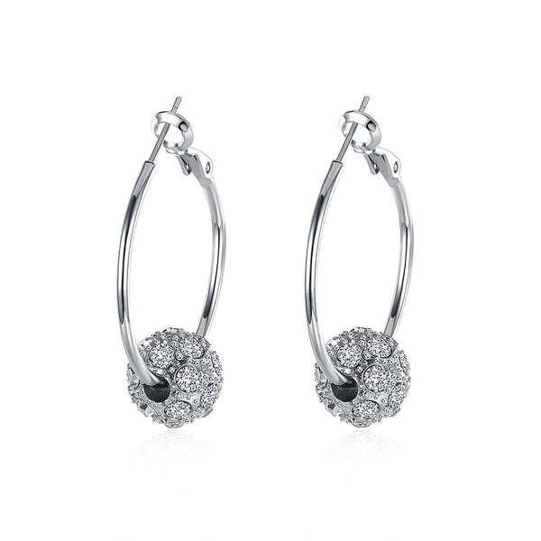 Pave Ball 3mm Hoop Earring for Womens
