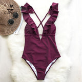CUPSHE Burgundy Heart Attack Falbala One-piece Swimsuit