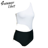 Side zipper bikinis women 2018 white black swimsuit